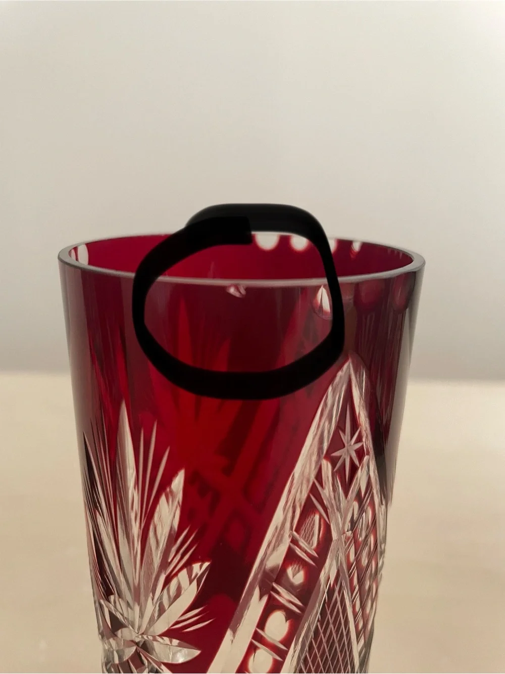 Vintage Bohemian Ruby Red Cut to Clear Pitcher & Glass Glassware Set of 6 Pieces